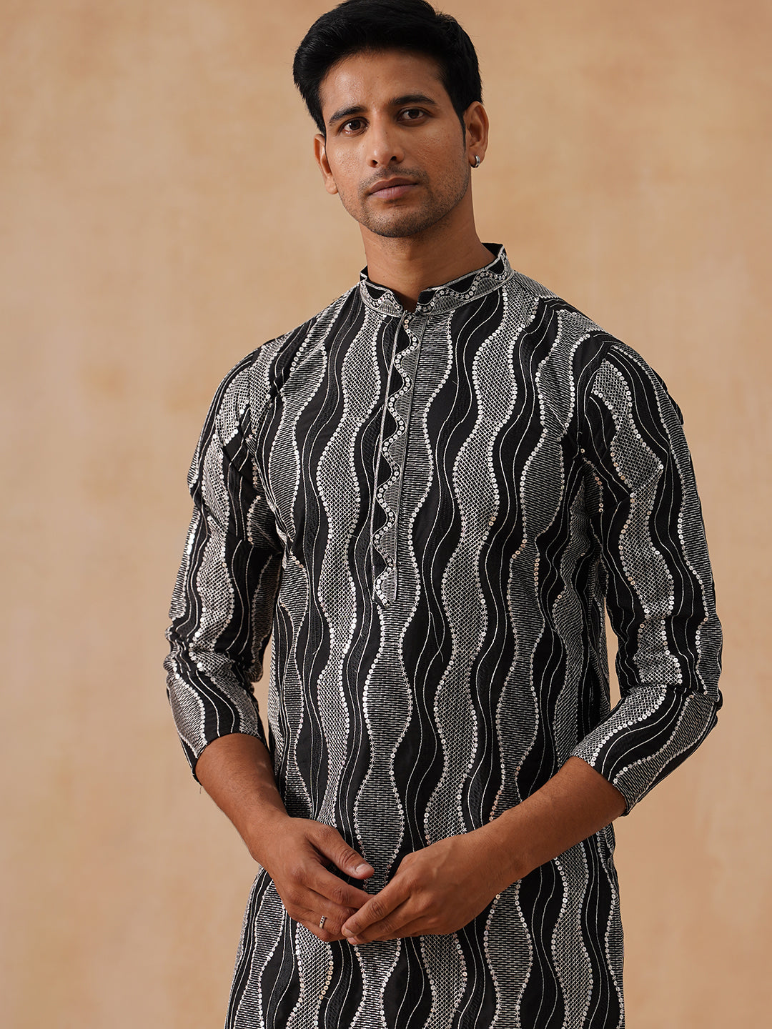 Silk Blend Kurtas with Mirror Work Embroidery ( KO 5265 Black ) [FF] [I-1-4]