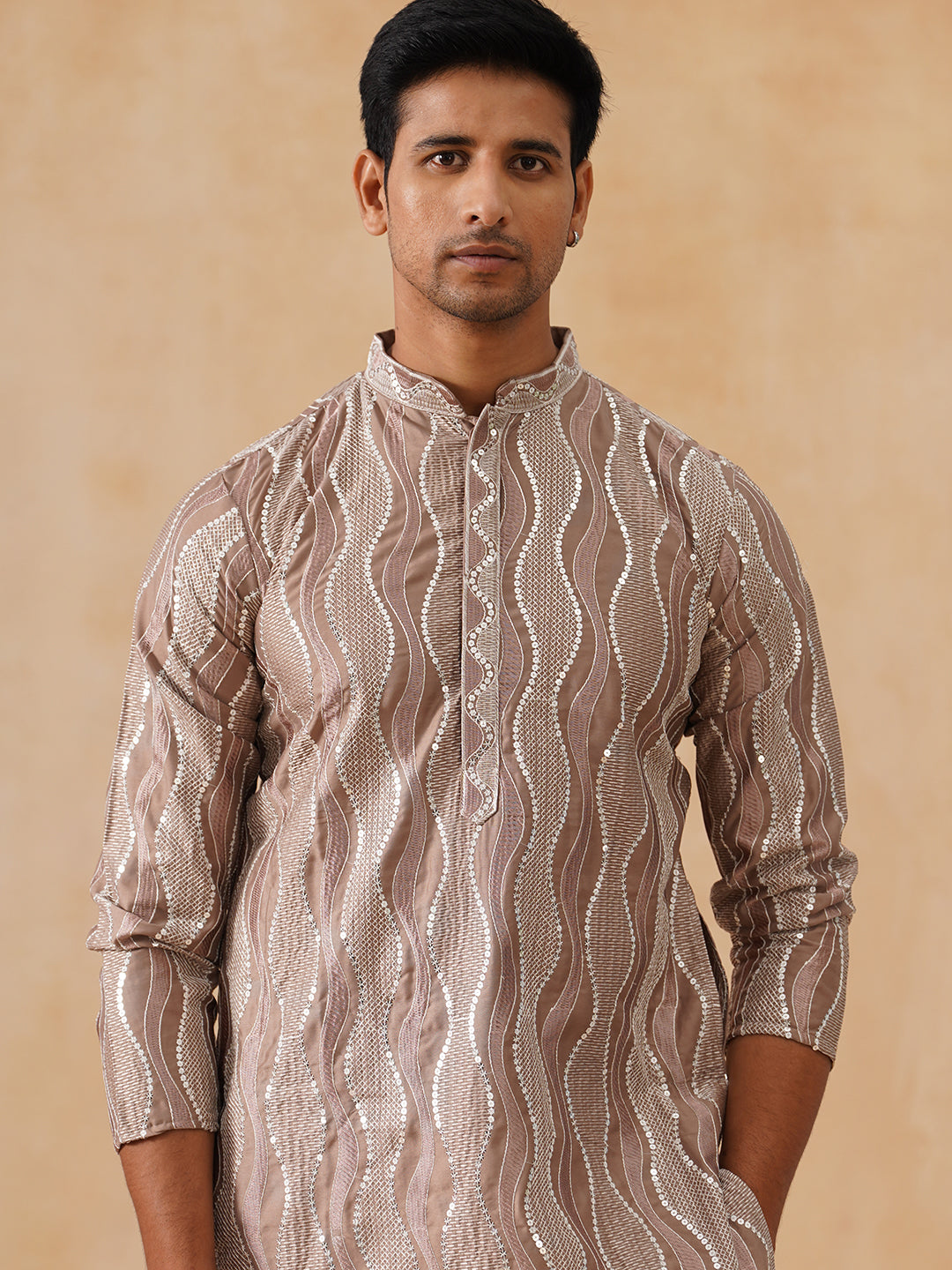 DesiQlo Men Abstract Kurta Only - Brown