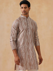 Silk Blend Kurtas with Mirror Work Embroidery ( KO 5265 Brown ) [FF] [I-1-4]