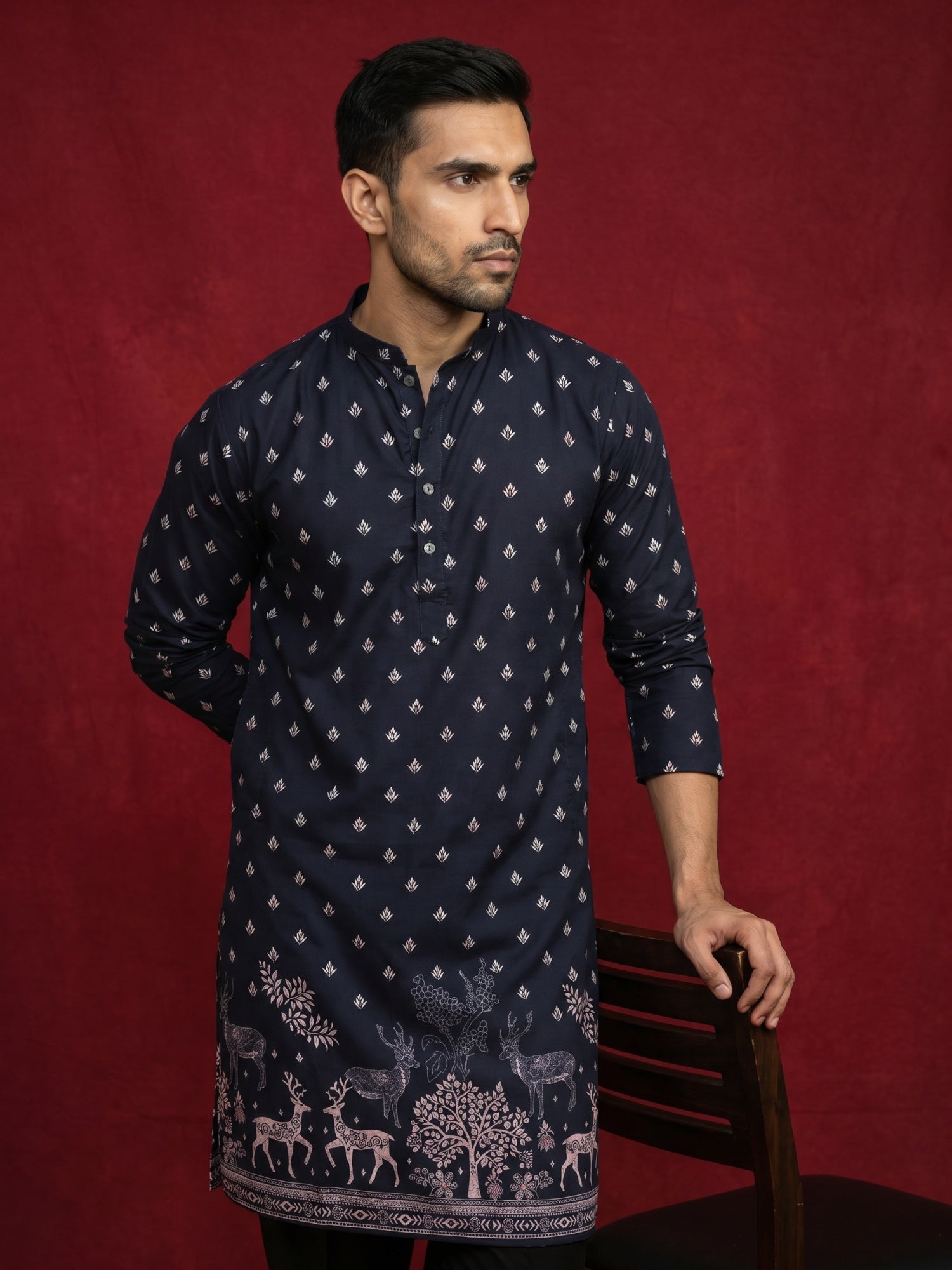 DesiQlo Men Printed Kurta Only - Black - KO_5266Black_S