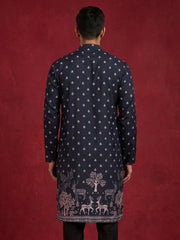 Men Cotton Blend Animal Printed Kurta ( KO 5266Black )