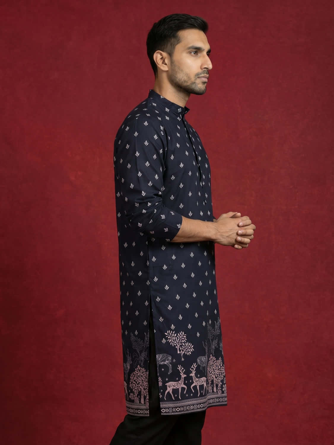 DesiQlo Men Printed Kurta Only - Black - KO_5266Black_S