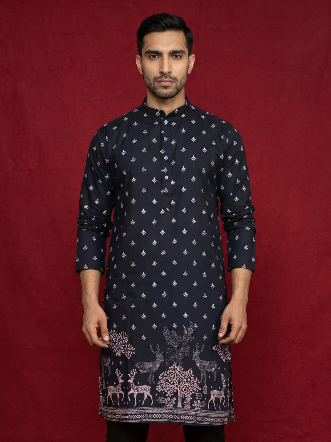 DesiQlo Men Printed Kurta Only - Black - KO_5266Black_S