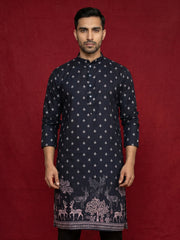 Men Cotton Blend Animal Printed Kurta ( KO 5266Black )