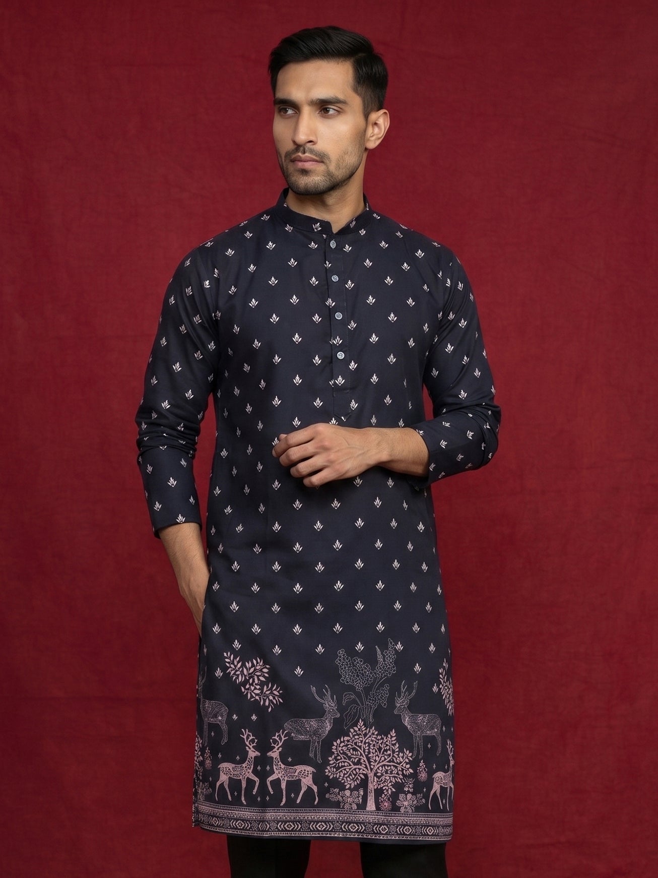 DesiQlo Men Printed Kurta Only - Black - KO_5266Black_S
