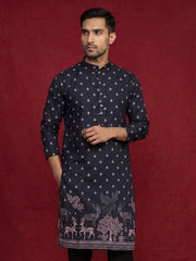 Men Cotton Blend Animal Printed Kurta ( KO 5266Black )