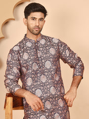 Peach Jacquard Silk Kurtas for Men ( KO 5268 Peach ) [FF] [I-1-4]