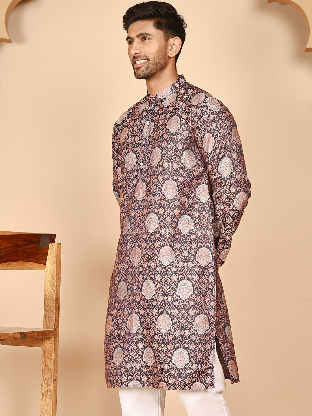 DesiQlo Men Woven Design Kurta Only - Orange - KO_5268Peach_S