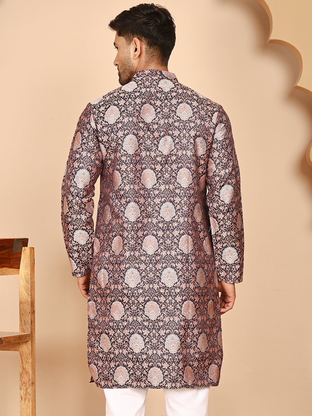 DesiQlo Men Woven Design Kurta Only - Orange - KO_5268Peach_S