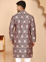 Peach Jacquard Silk Kurtas for Men ( KO 5268 Peach ) [FF] [I-1-4]