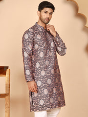 Peach Jacquard Silk Kurtas for Men ( KO 5268 Peach ) [FF] [I-1-4]