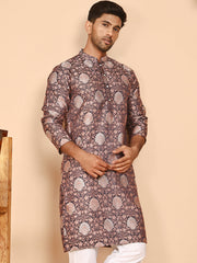 Peach Jacquard Silk Kurtas for Men ( KO 5268 Peach ) [FF] [I-1-4]