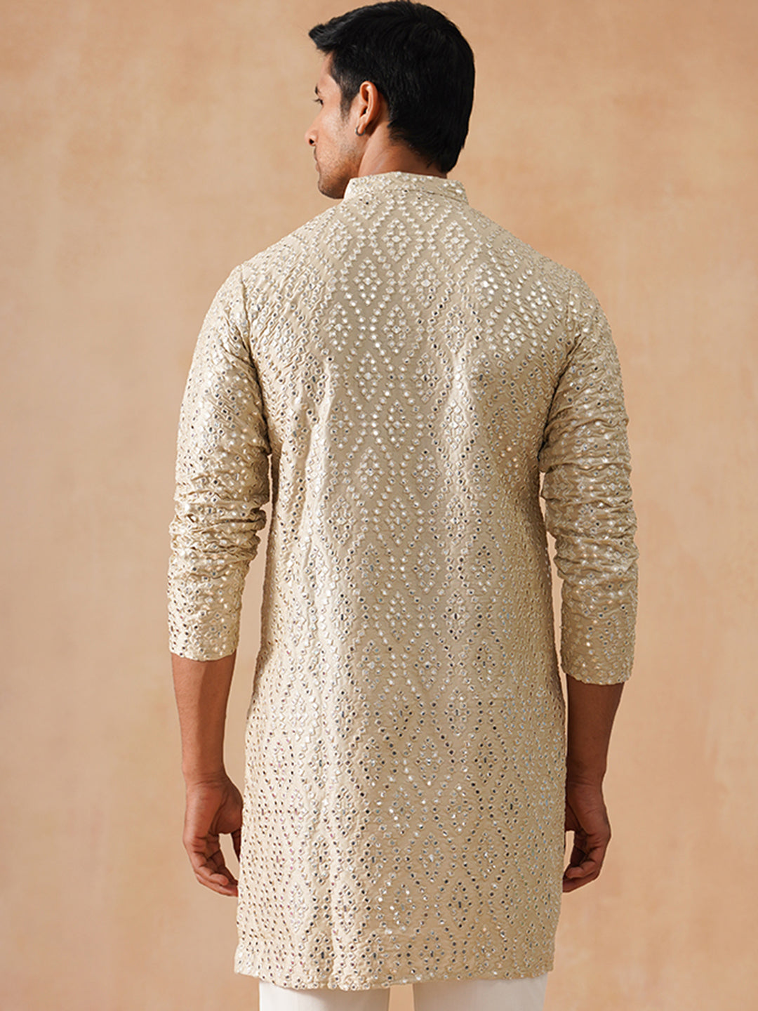 DesiQlo Men Geometric Kurta Only - Beige - KO_5269Cream_S
