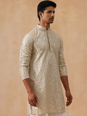 Traditional Mirror Embroidered Kurtas for Men ( KO 5269 Cream ) [FF] [I-1-4]