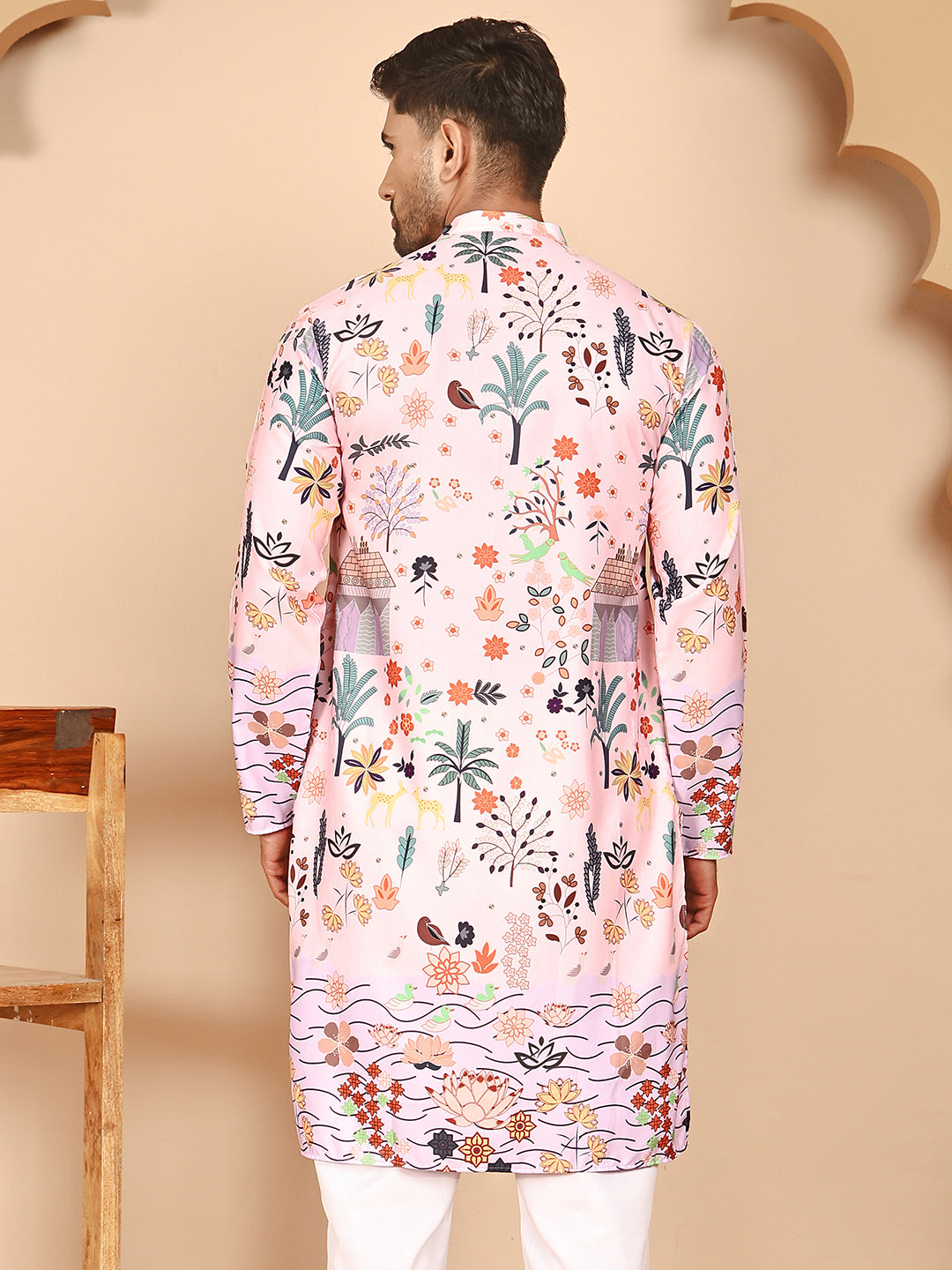 DesiQlo Men Printed Kurta Only - Orange - KO_5272Peach_S
