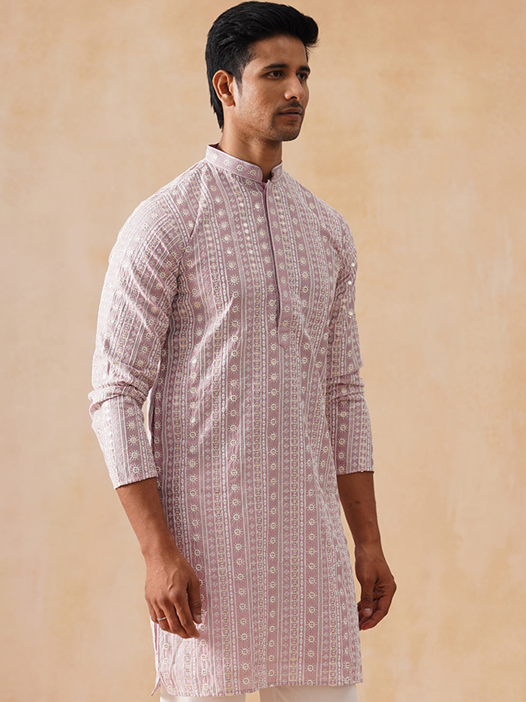 DesiQlo Men Geometric Kurta Only - Pink - KO_5280Magenta_S
