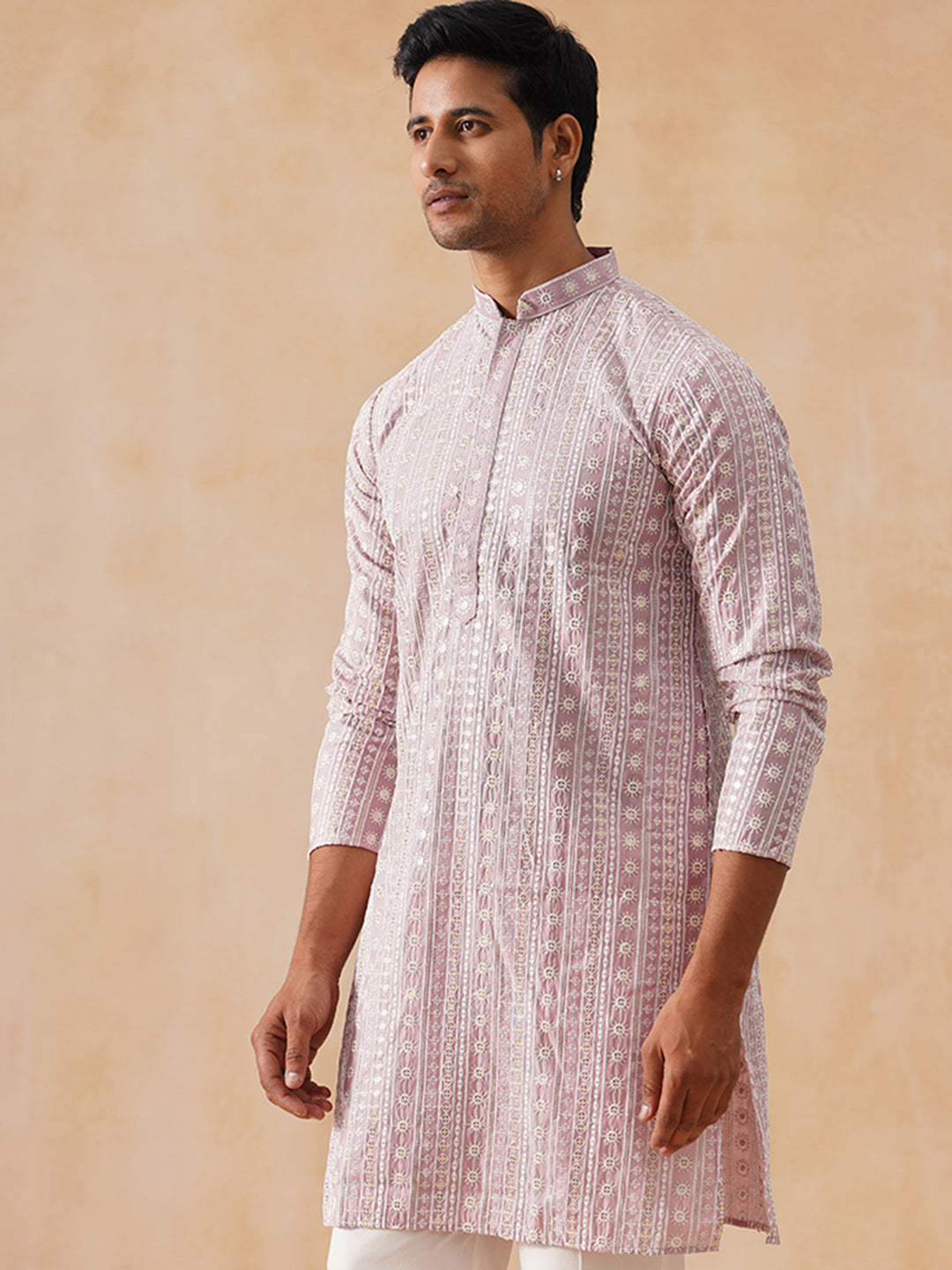 DesiQlo Men Geometric Kurta Only - Pink - KO_5280Magenta_S
