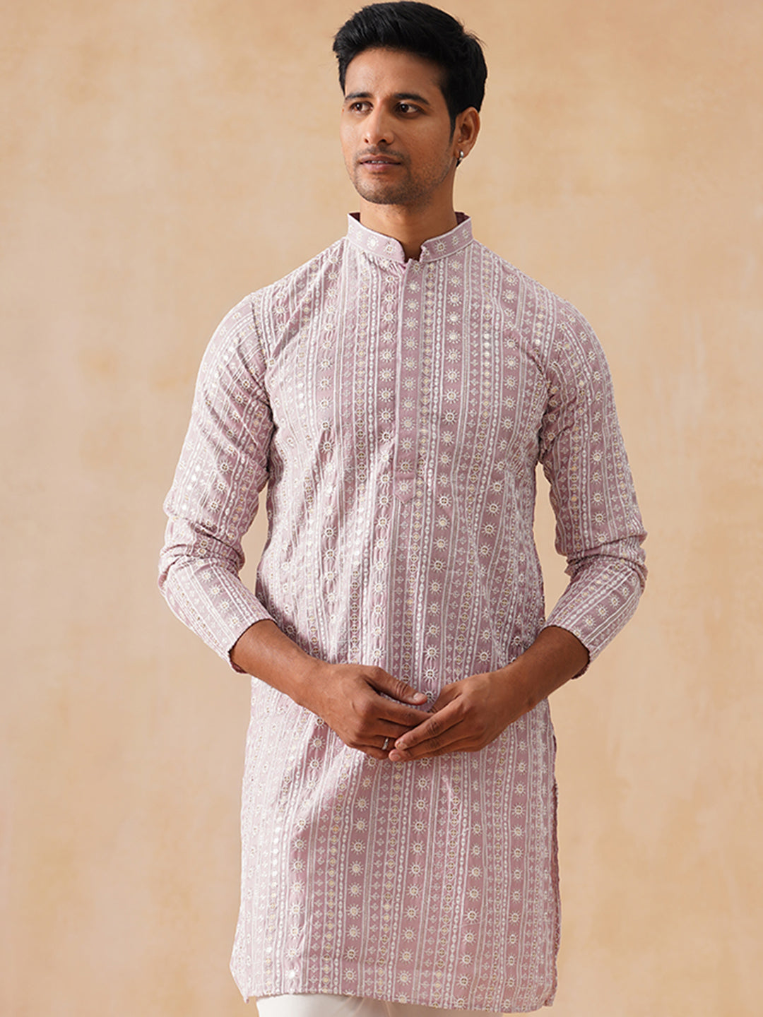 DesiQlo Men Geometric Kurta Only - Pink - KO_5280Magenta_S