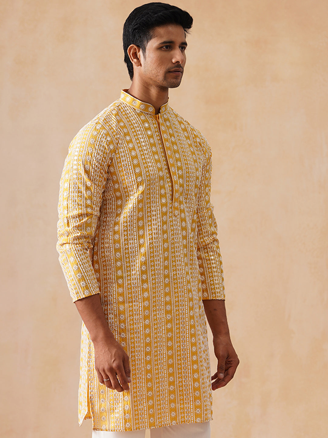DesiQlo Men Geometric Kurta Only - Yellow - KO_5280Mustard_S