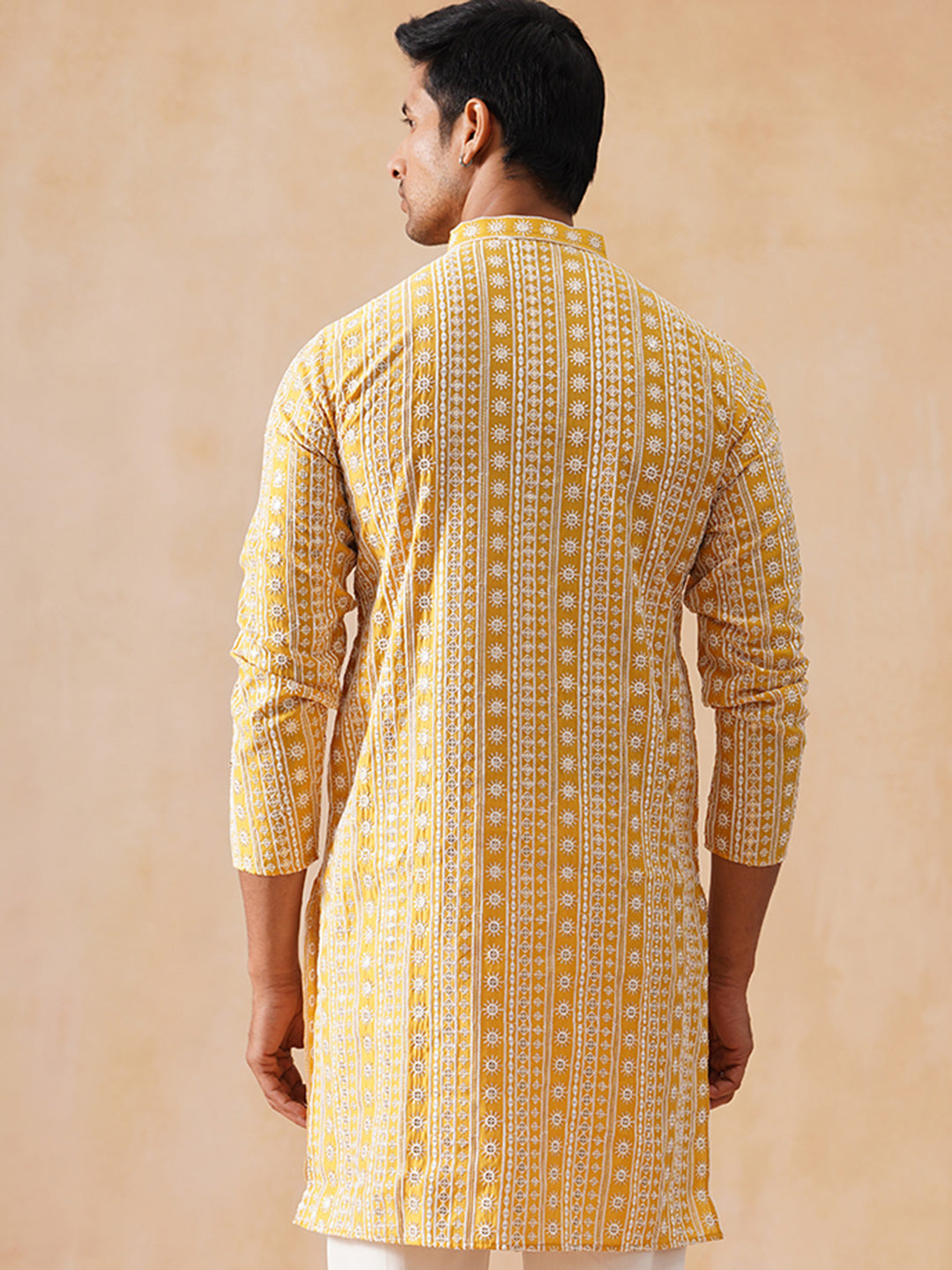 DesiQlo Men Geometric Kurta Only - Yellow - KO_5280Mustard_S