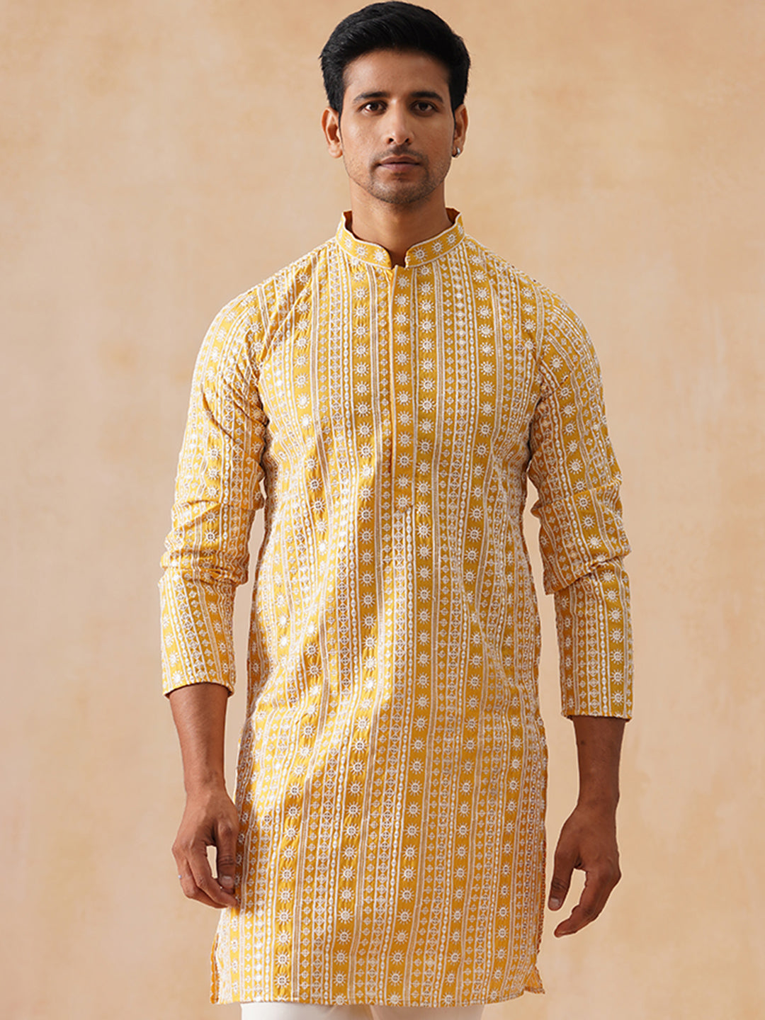 DesiQlo Men Geometric Kurta Only - Yellow - KO_5280Mustard_S