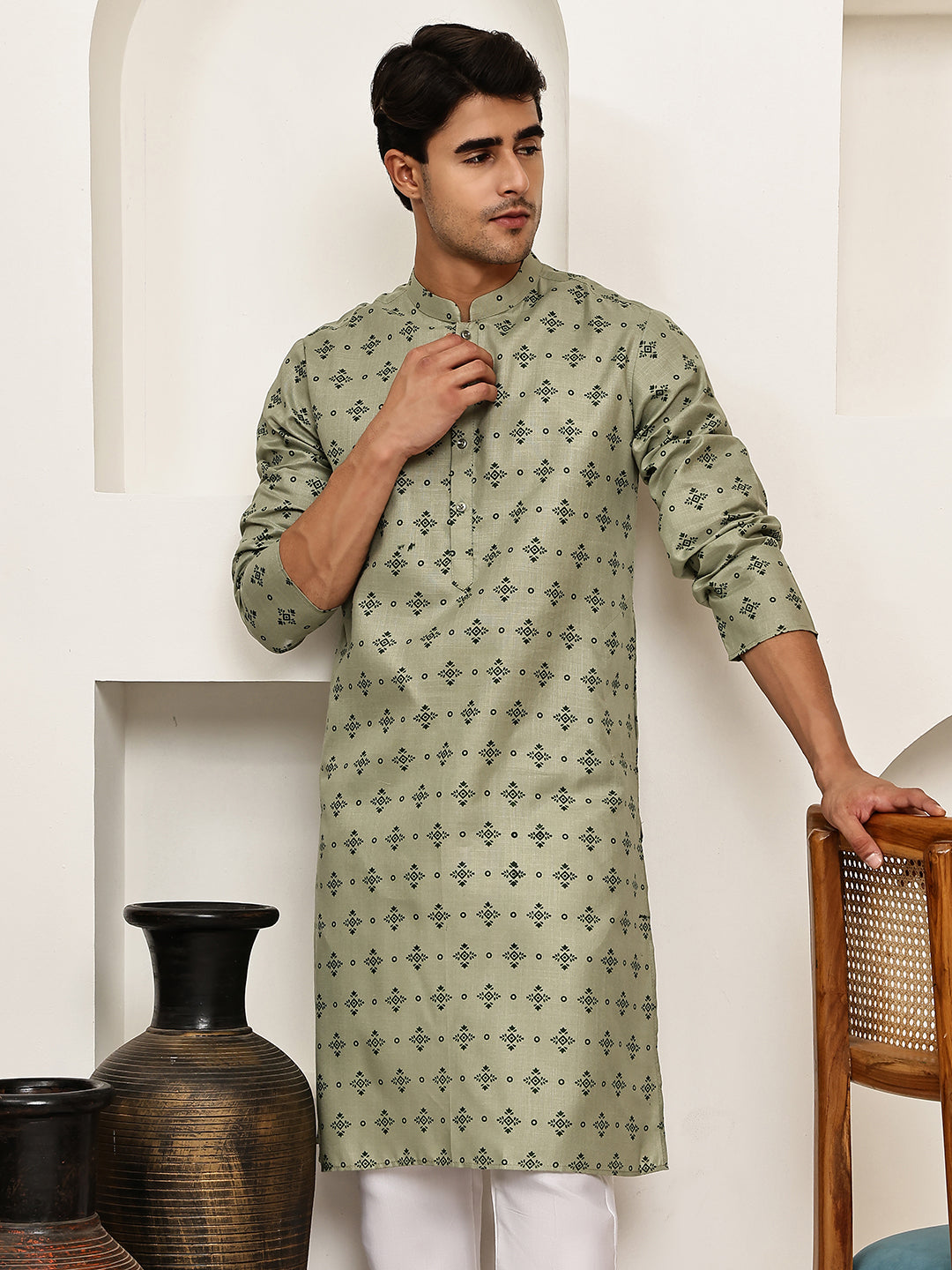 DesiQlo Men Printed Kurta Only - Green - KO_5281Pista_S