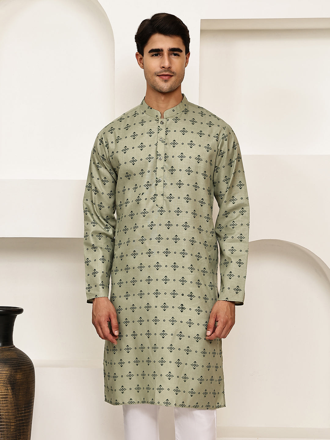 DesiQlo Men Printed Kurta Only - Green - KO_5281Pista_S