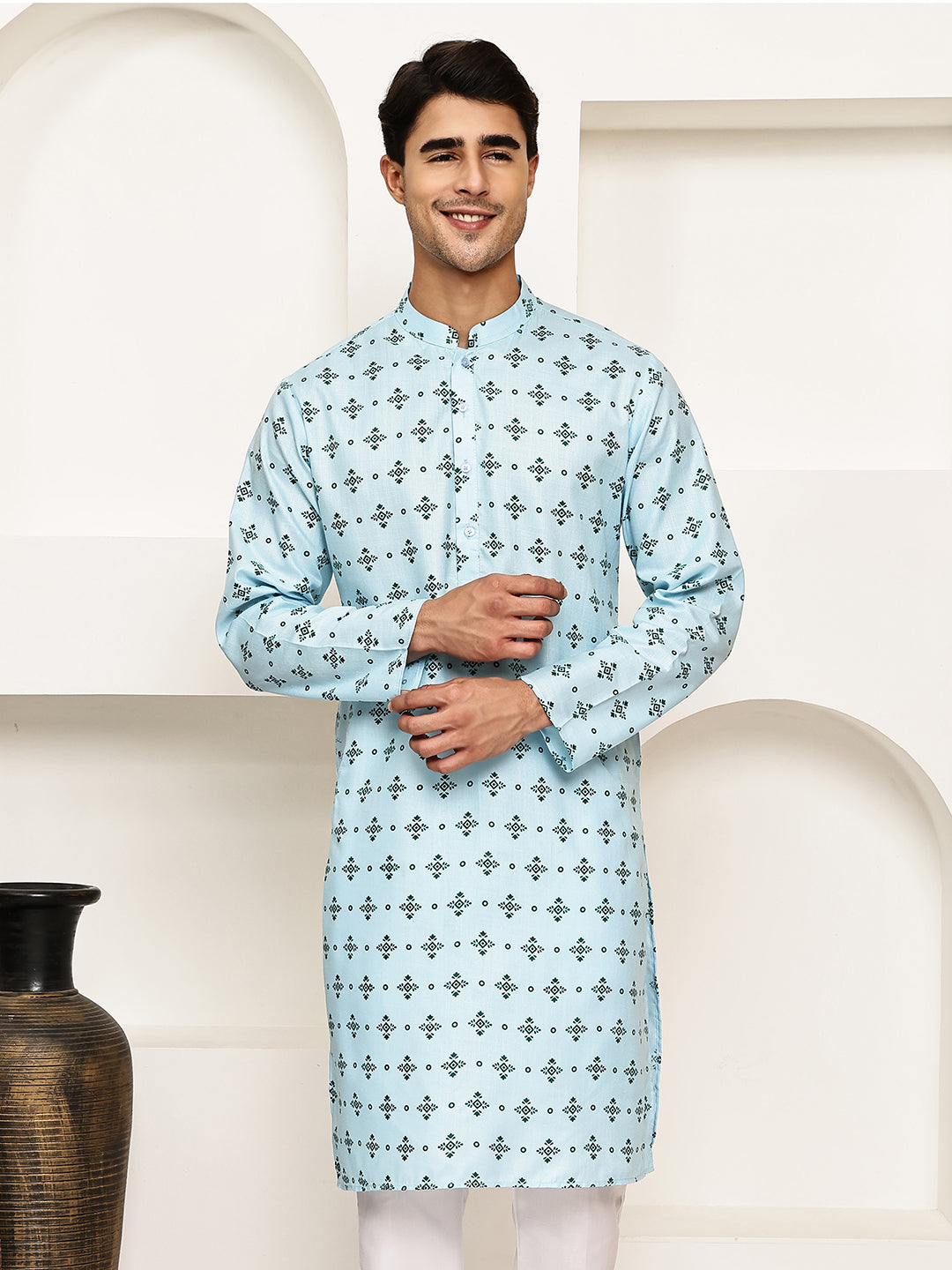 DesiQlo Men Printed Kurta Only - Blue - KO_5281Sky_S
