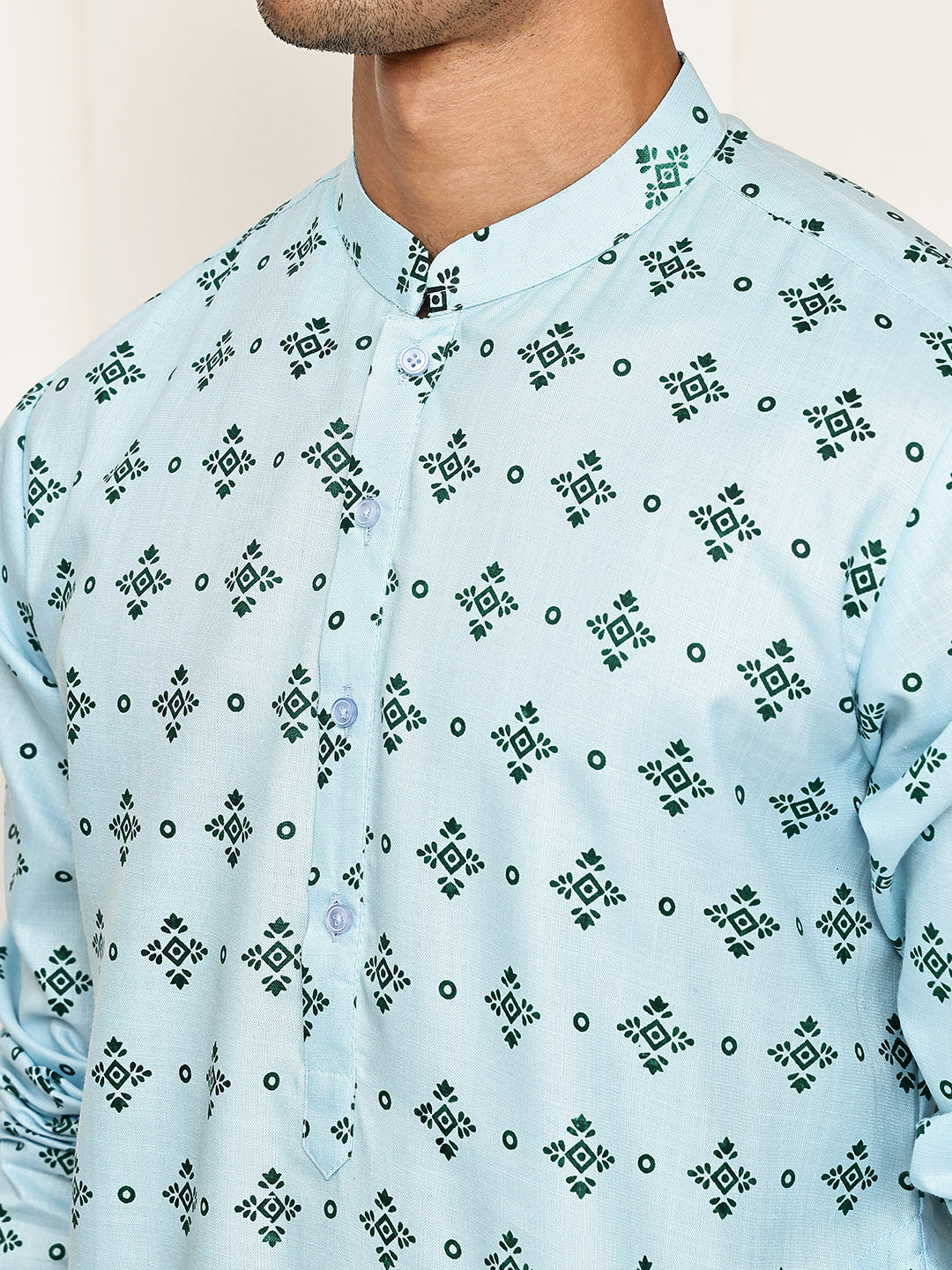 DesiQlo Men Printed Kurta Only - Blue - KO_5281Sky_S