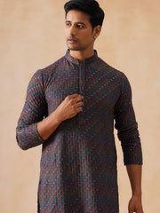 Multicolor Embroidered Viscose Rayon Kurta ( KO 5282 Charcoal ) [FF] [P-19]