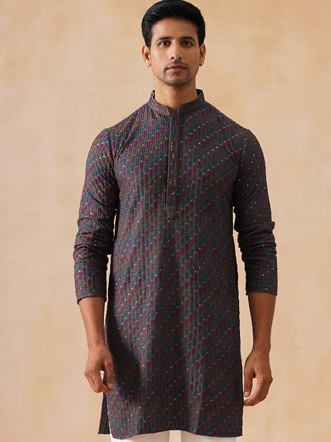 DesiQlo Men Floral Kurta Only - Grey - KO_5282Charcoal_S