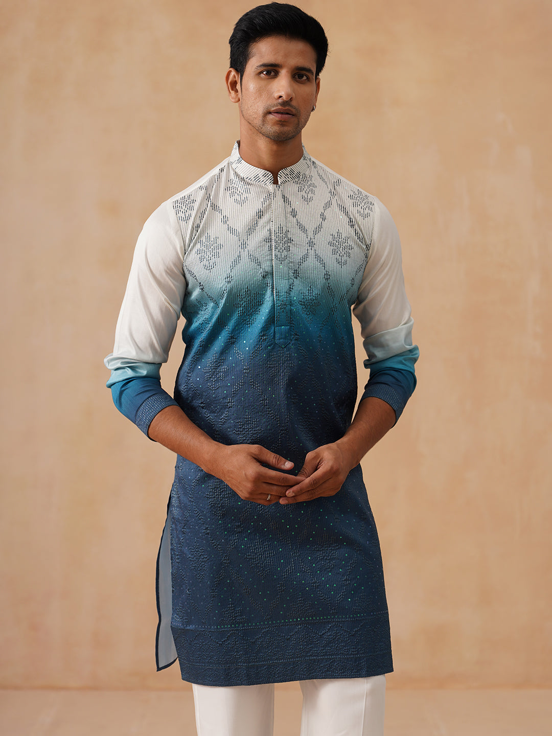 DesiQlo Men Floral Kurta Only - Blue - KO_5284Blue_S