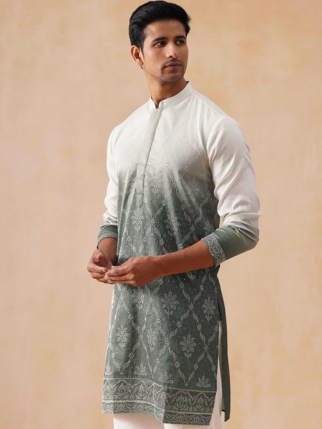 DesiQlo Men Floral Kurta Only - Grey - KO_5284Grey_S
