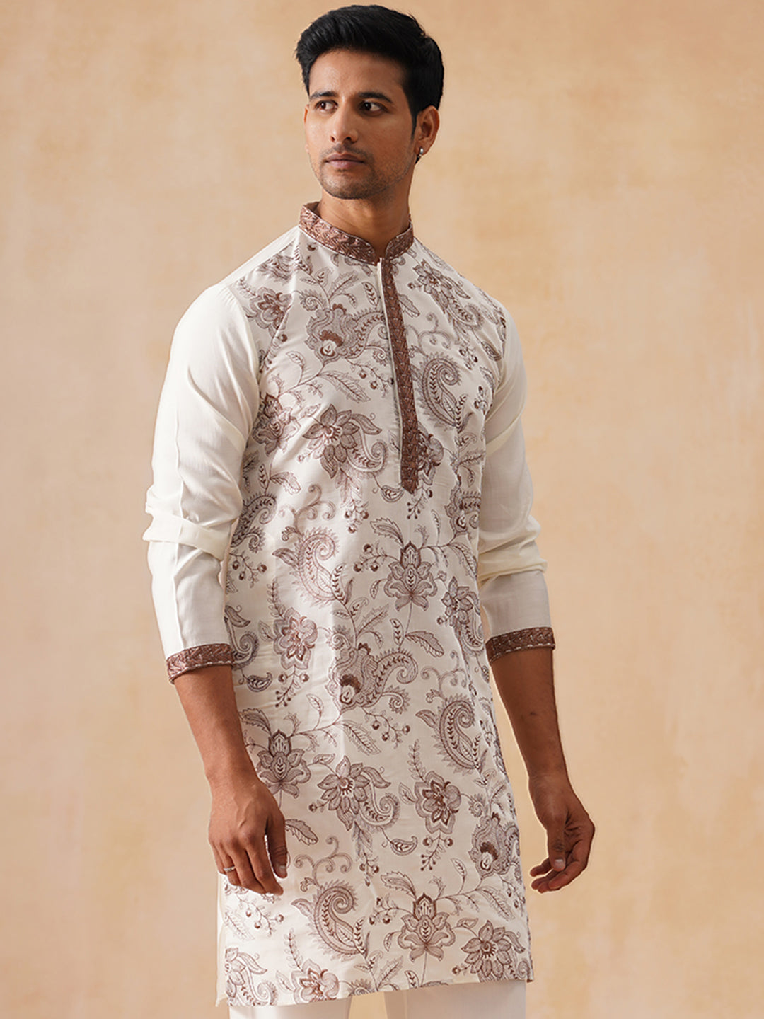 DesiQlo Men Paisley Kurta Only - White