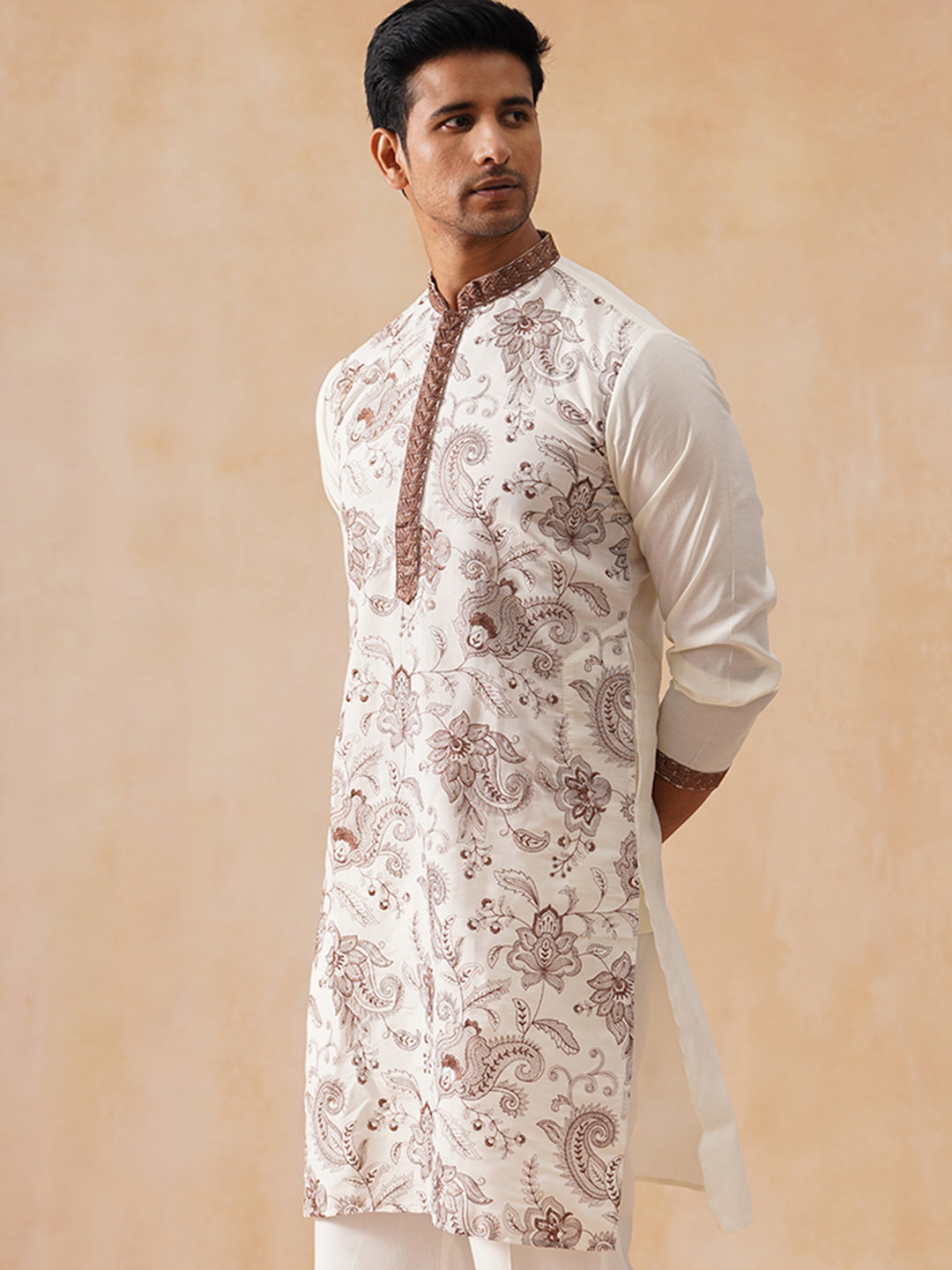 DesiQlo Men Paisley Kurta Only - White