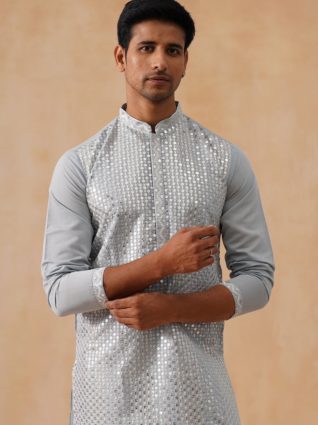 DesiQlo Men Geometric Kurta Only - Grey