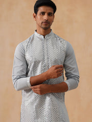 Embroidered Mirror Work Kurta Pyjama ( KO 5286 Grey ) [FF] [I-1-4]
