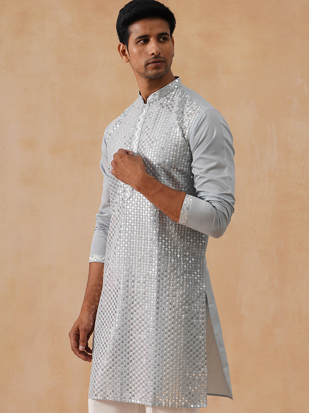 DesiQlo Men Geometric Kurta Only - Grey