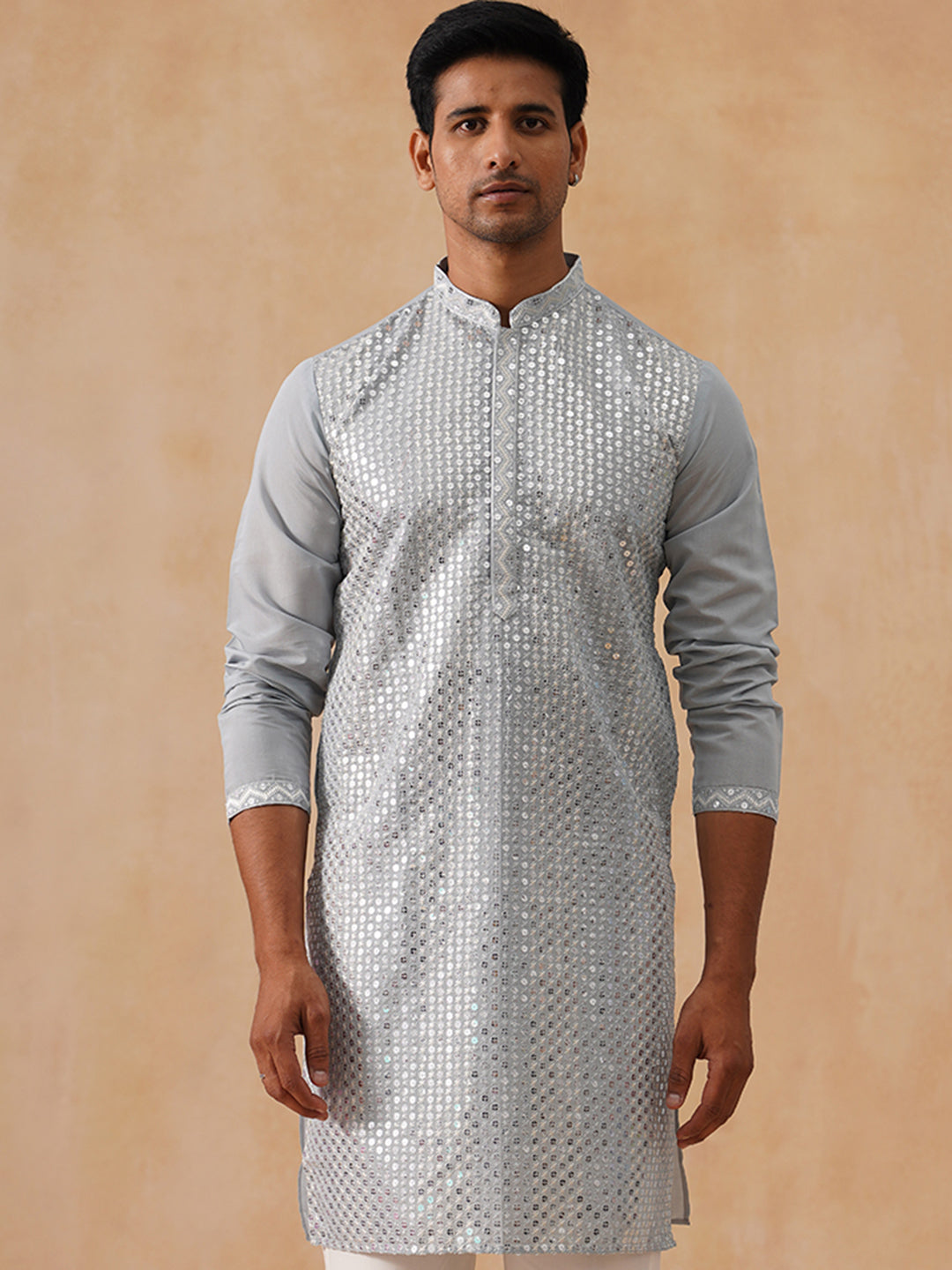 DesiQlo Men Geometric Kurta Only - Grey