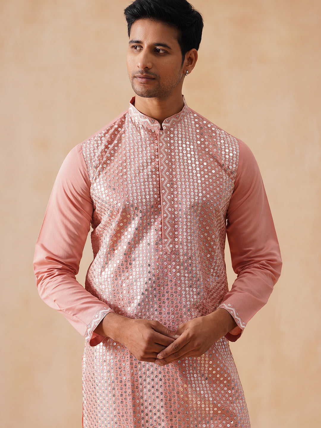 DesiQlo Men Geometric Kurta Only - Pink - KO_5286Pink_S