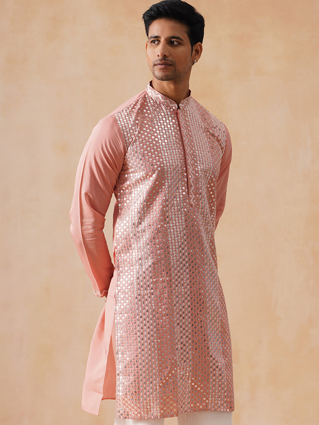 DesiQlo Men Geometric Kurta Only - Pink - KO_5286Pink_S