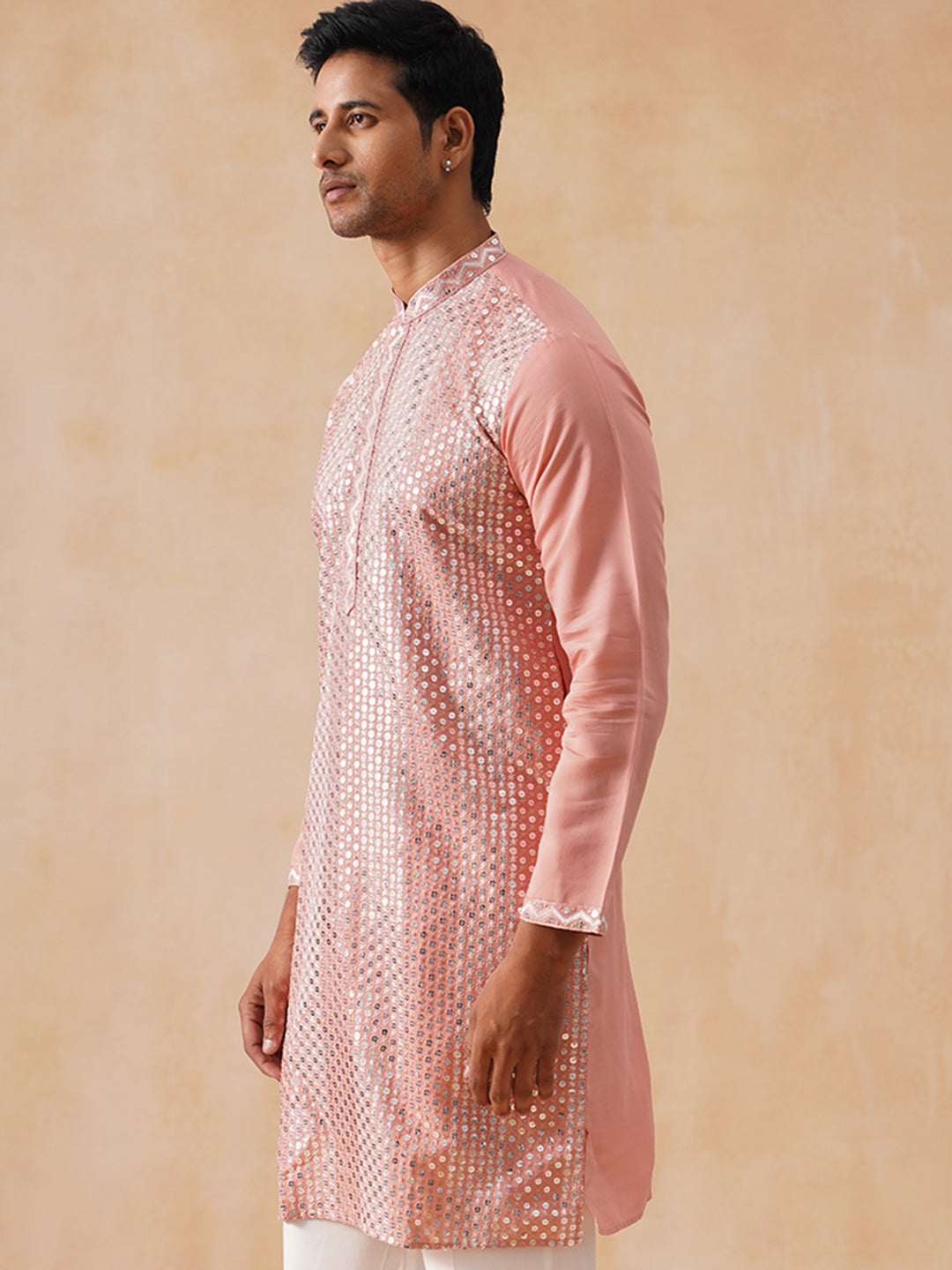 DesiQlo Men Geometric Kurta Only - Pink - KO_5286Pink_S