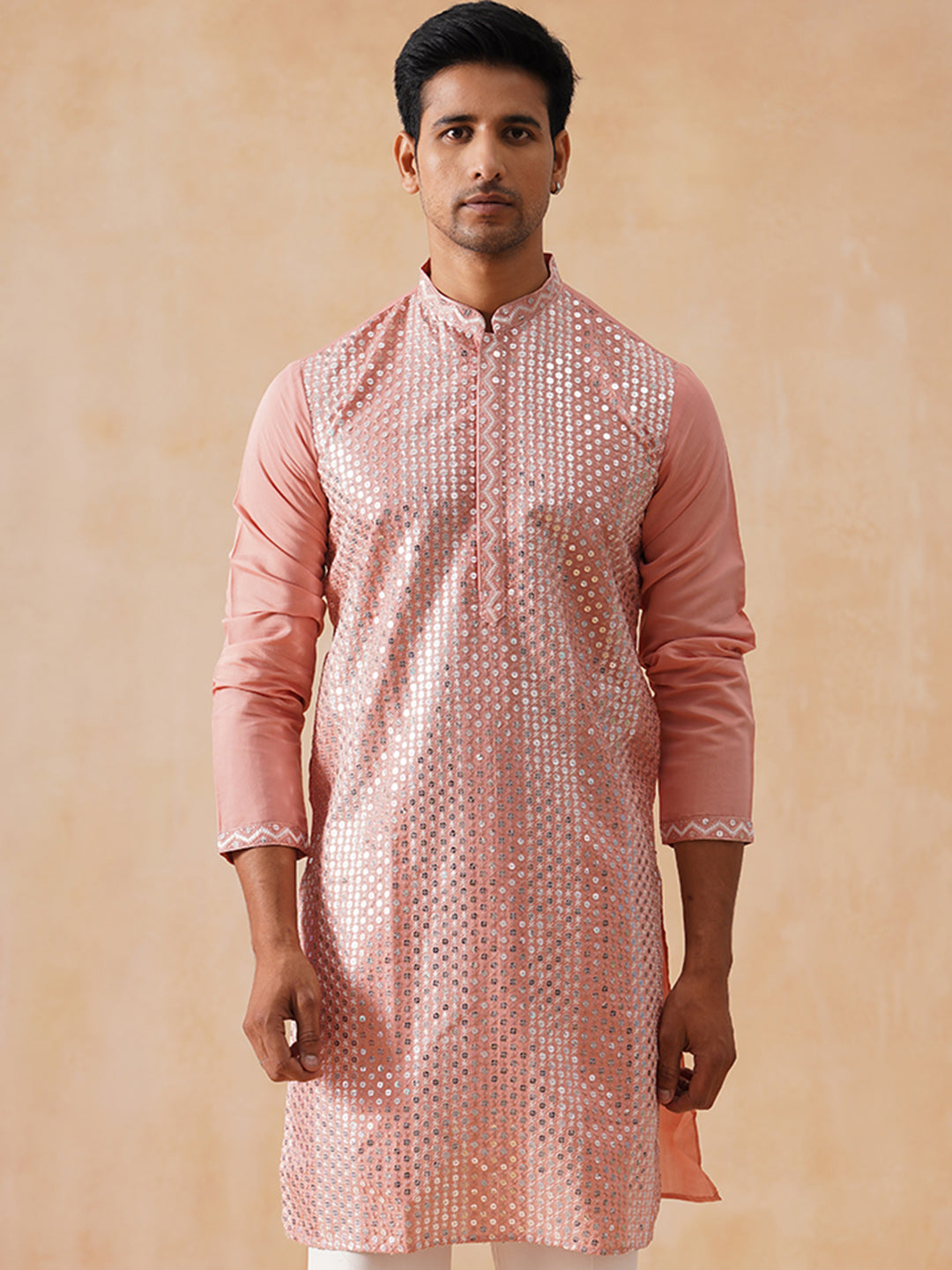 DesiQlo Men Geometric Kurta Only - Pink - KO_5286Pink_S