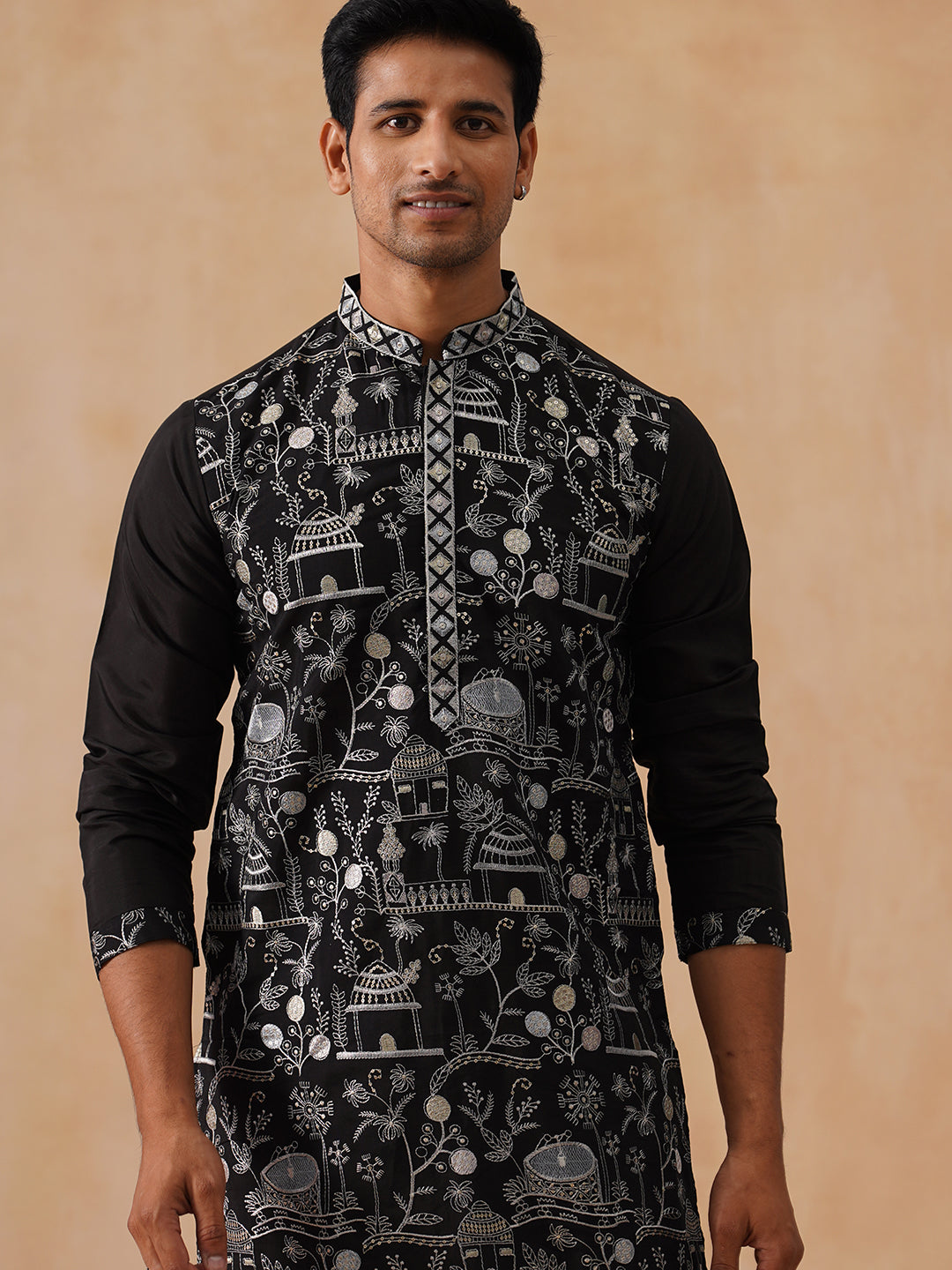 DesiQlo Men Floral Kurta Only - Black - KO_5288Black_S