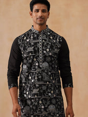 Silk Blend Embroidered Kurtas ( KO 5288 Black ) [FF] [I-1]