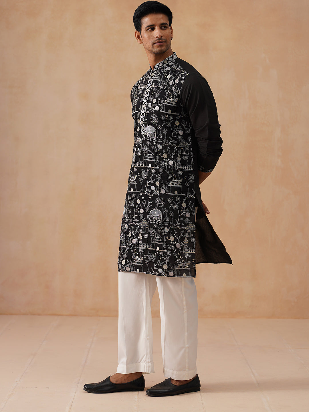 DesiQlo Men Floral Kurta Only - Black - KO_5288Black_S