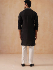 Silk Blend Embroidered Kurtas ( KO 5288 Black ) [FF] [I-1]