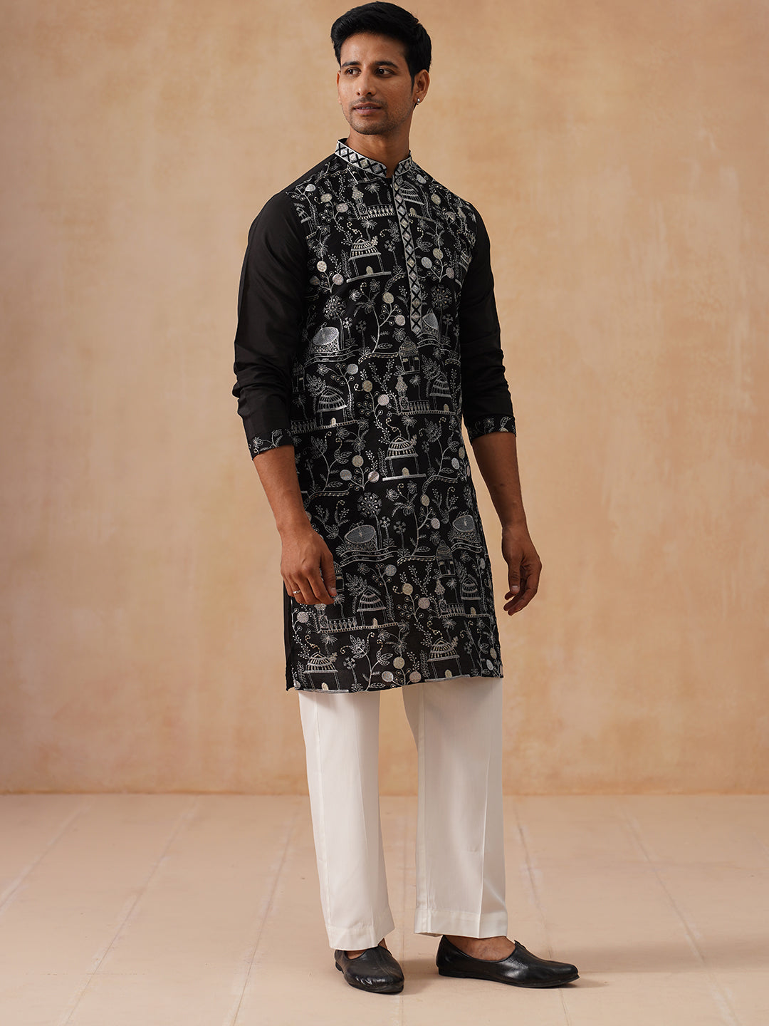 DesiQlo Men Floral Kurta Only - Black - KO_5288Black_S