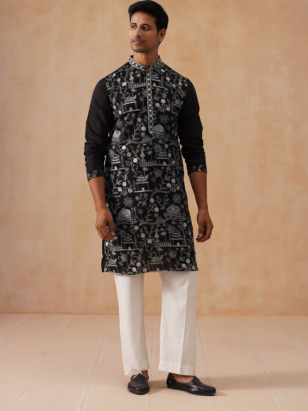 DesiQlo Men Floral Kurta Only - Black - KO_5288Black_S