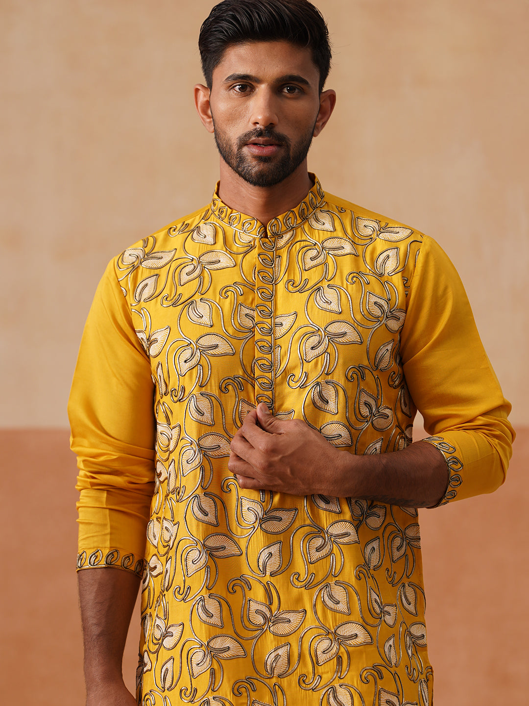DesiQlo Men Floral Kurta Only - Yellow - KO_5290Mustard_S